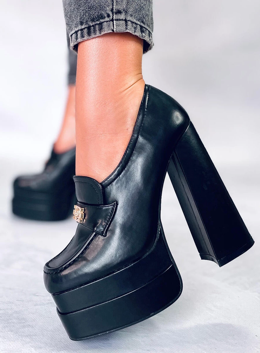 Mokasyny na obcasie AMBRA BLACK - obrazek 7