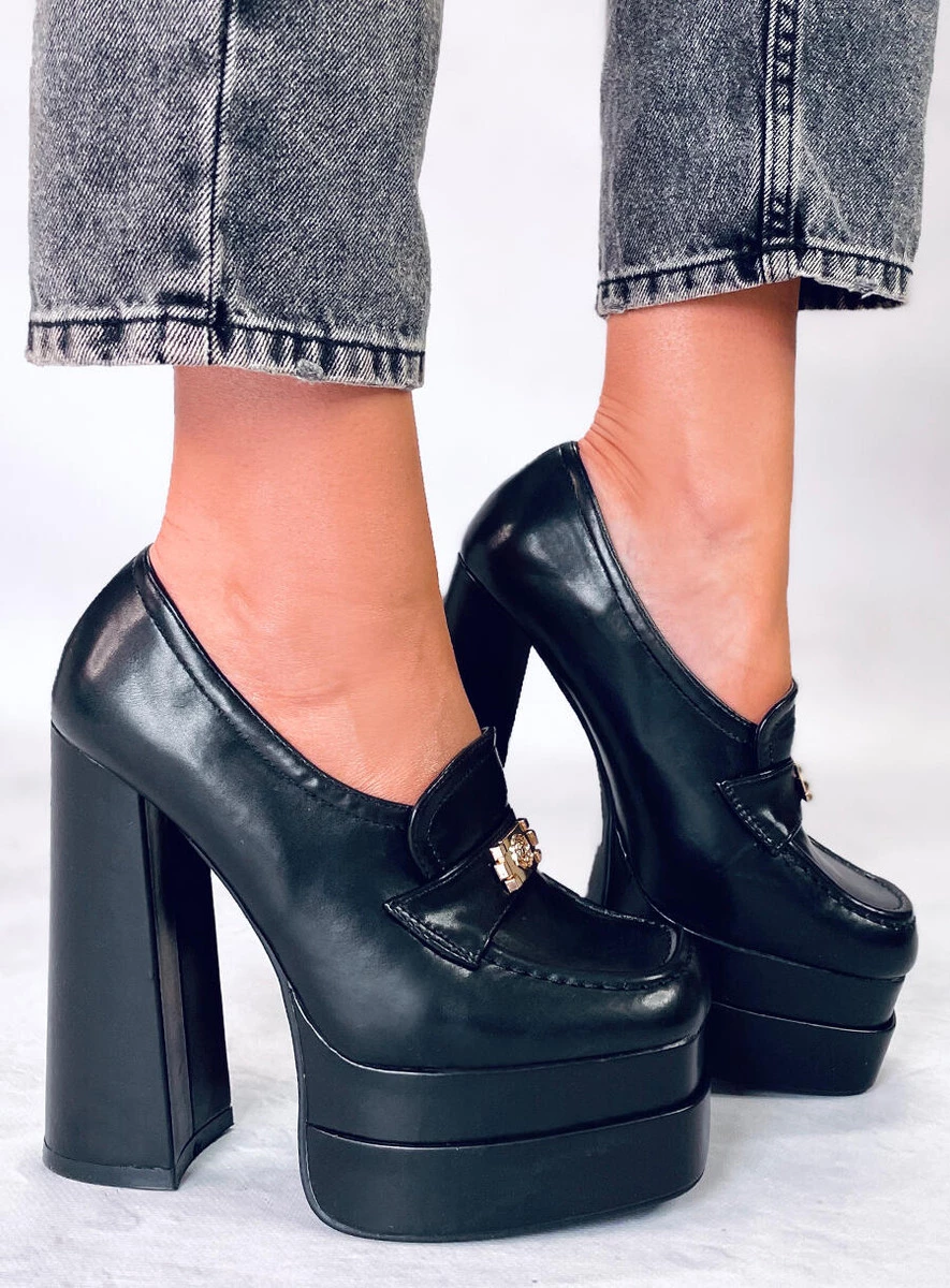 Mokasyny na obcasie AMBRA BLACK - obrazek 3