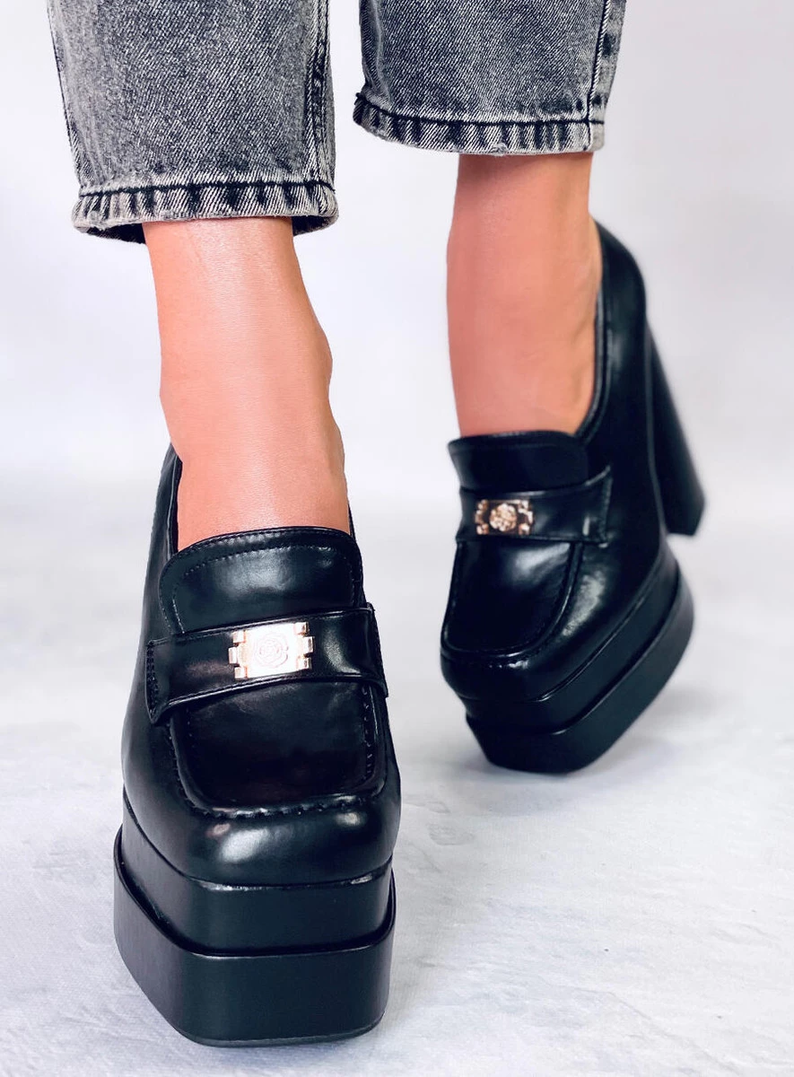 Mokasyny na obcasie AMBRA BLACK - obrazek 5