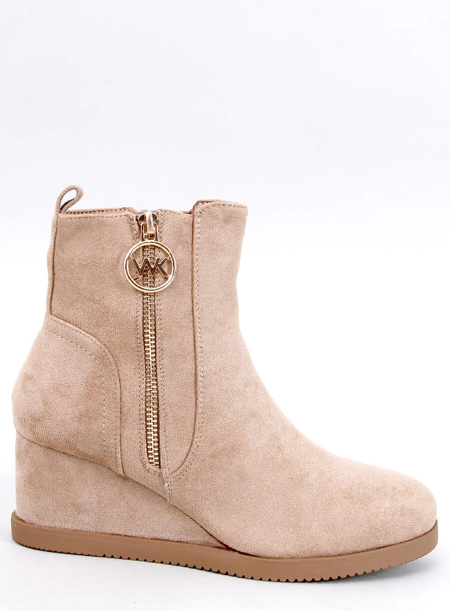 Botki na koturnie ze złotym suwakiem VAVIN KHAKI - obrazek 5