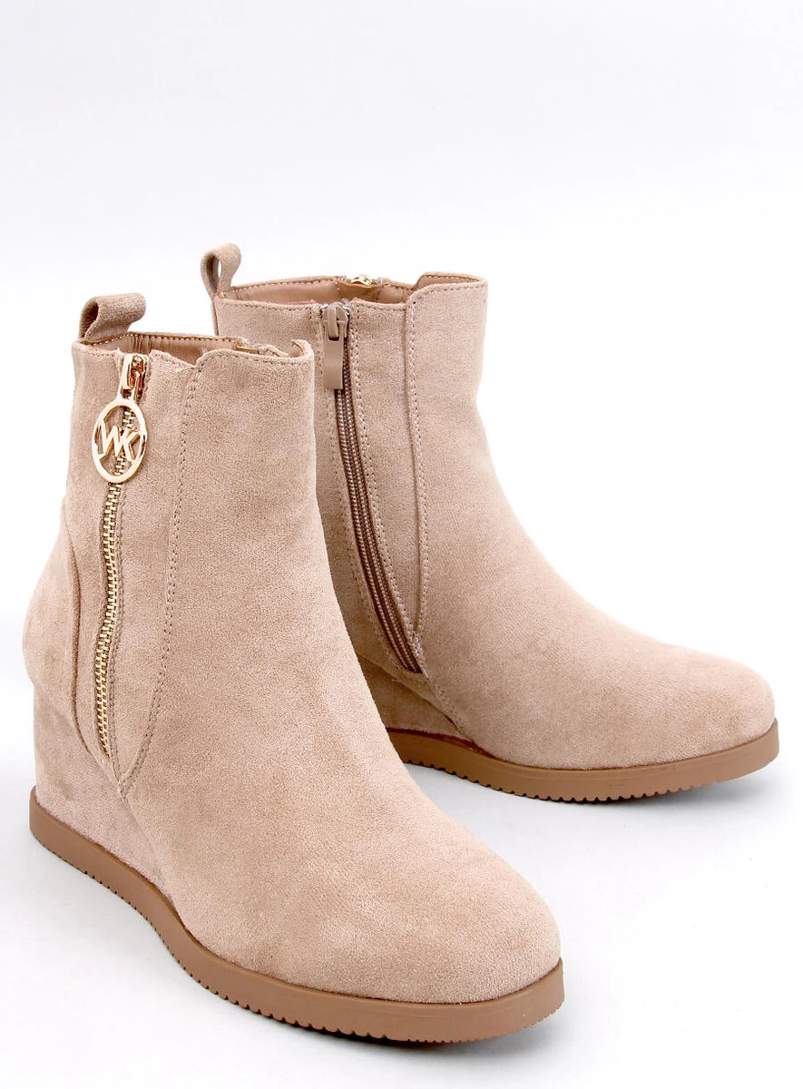 Botki na koturnie ze złotym suwakiem VAVIN KHAKI - obrazek 6