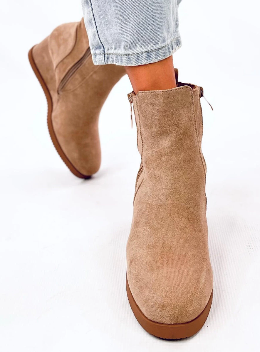 Botki na koturnie ze złotym suwakiem VAVIN KHAKI - obrazek 3