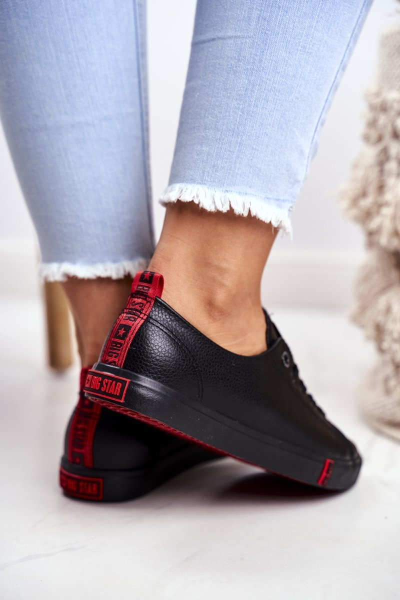 Damskie Skórzane Trampki Big Star GG274007 Czarne - obrazek 2