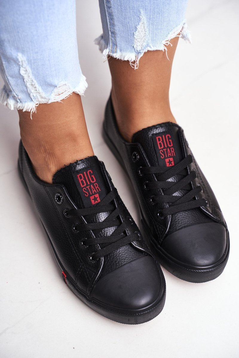 Damskie Skórzane Trampki Big Star GG274007 Czarne - obrazek 6