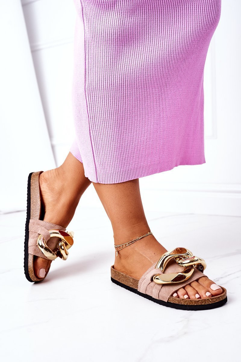 Klapki Na Korku Z Łańcuchem S.Barski SB001 Beżowe - obrazek 5