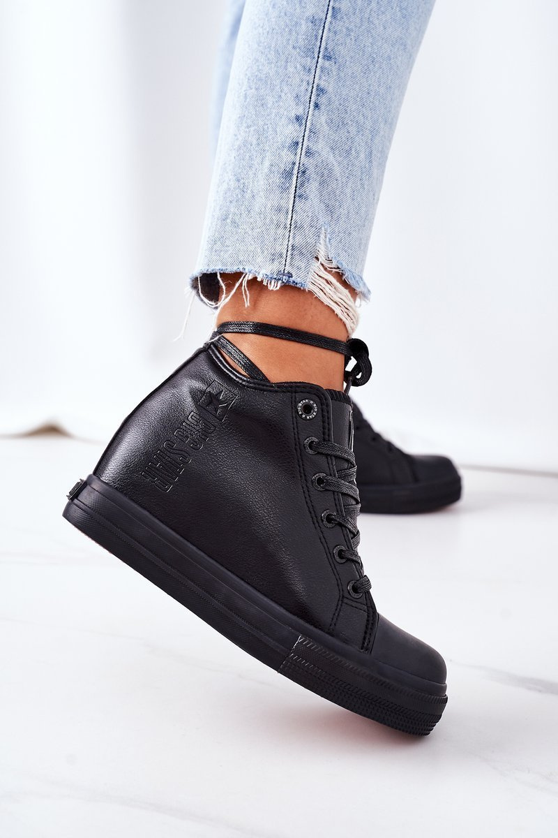 Skórzane Trampki Na Koturnie Big Star EE274127 Czarne - obrazek 3