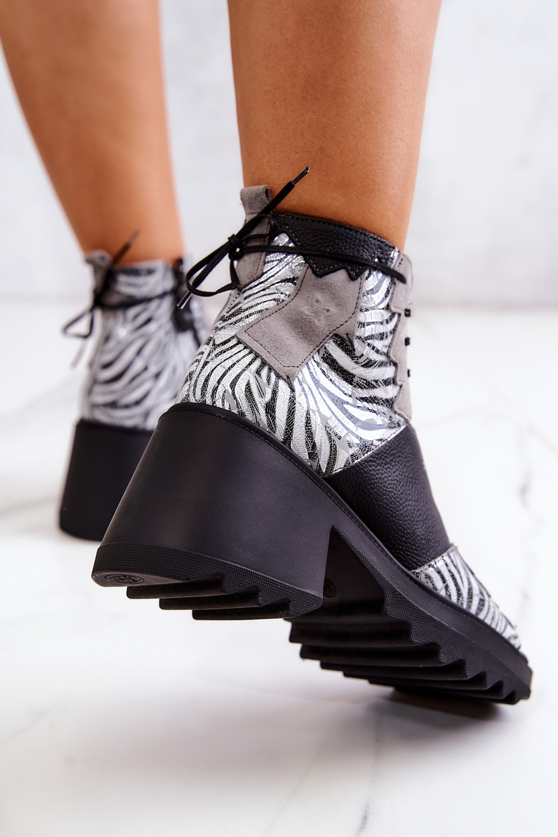 Skórzane Botki Na Suwak Maciejka 05321-03 Szaro-Czarne - obrazek 7