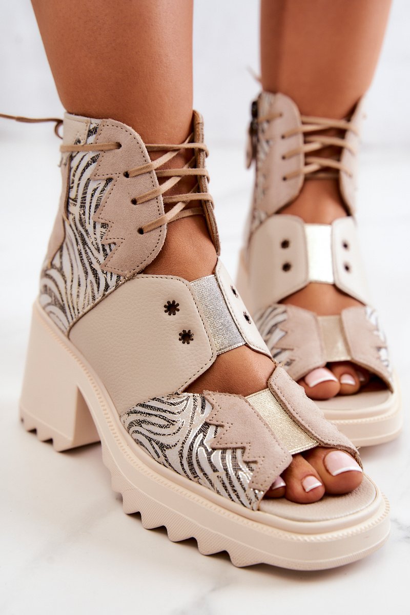 Skórzane Botki Na Suwak Maciejka 05321-04 Beżowe - obrazek 9