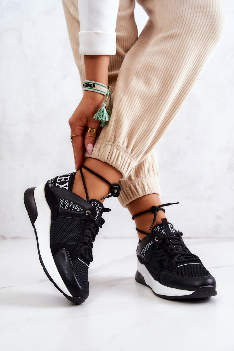 Sportowe Buty Sneakersy Na Koturnie Czarne Lorey - obrazek 3