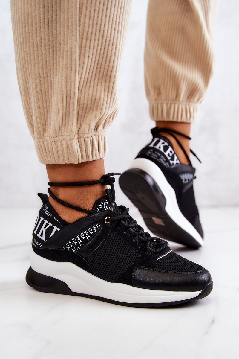 Sportowe Buty Sneakersy Na Koturnie Czarne Lorey - obrazek 2