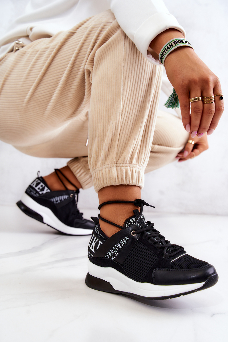 Sportowe Buty Sneakersy Na Koturnie Czarne Lorey - obrazek 5
