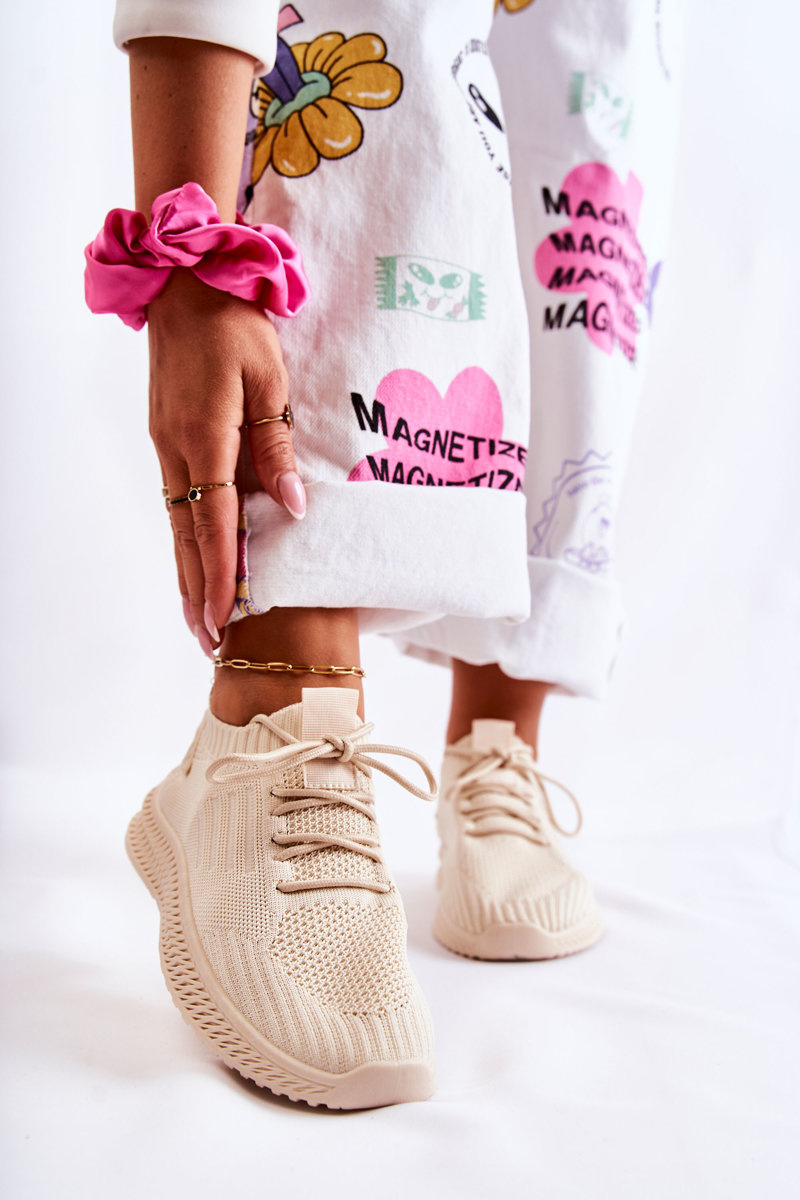 Damskie Sportowe Buty Sneakersy Materiałowe Jasnobeżowe Storia