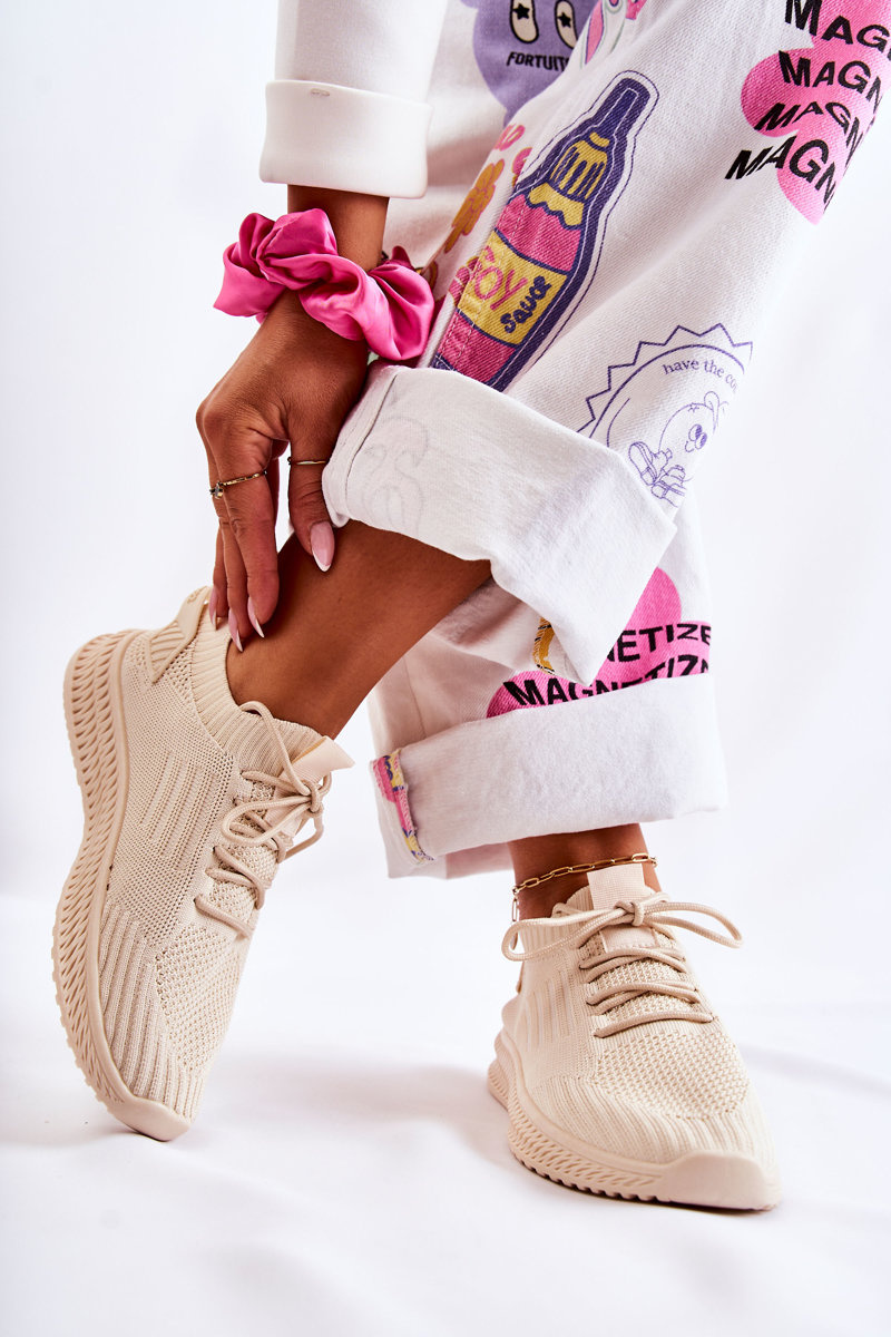 Damskie Sportowe Buty Sneakersy Materiałowe Jasnobeżowe Storia - obrazek 3