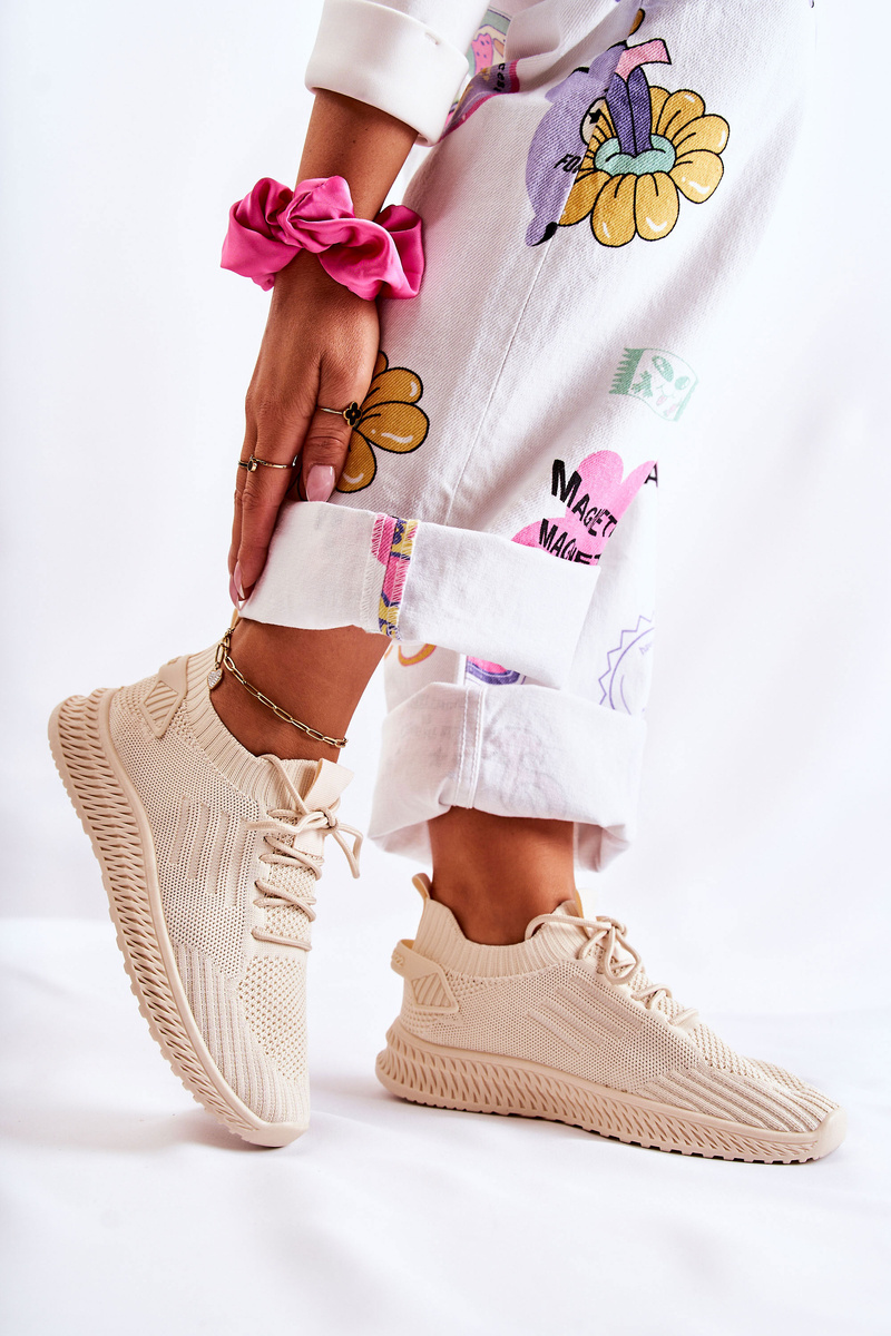 Damskie Sportowe Buty Sneakersy Materiałowe Jasnobeżowe Storia - obrazek 4