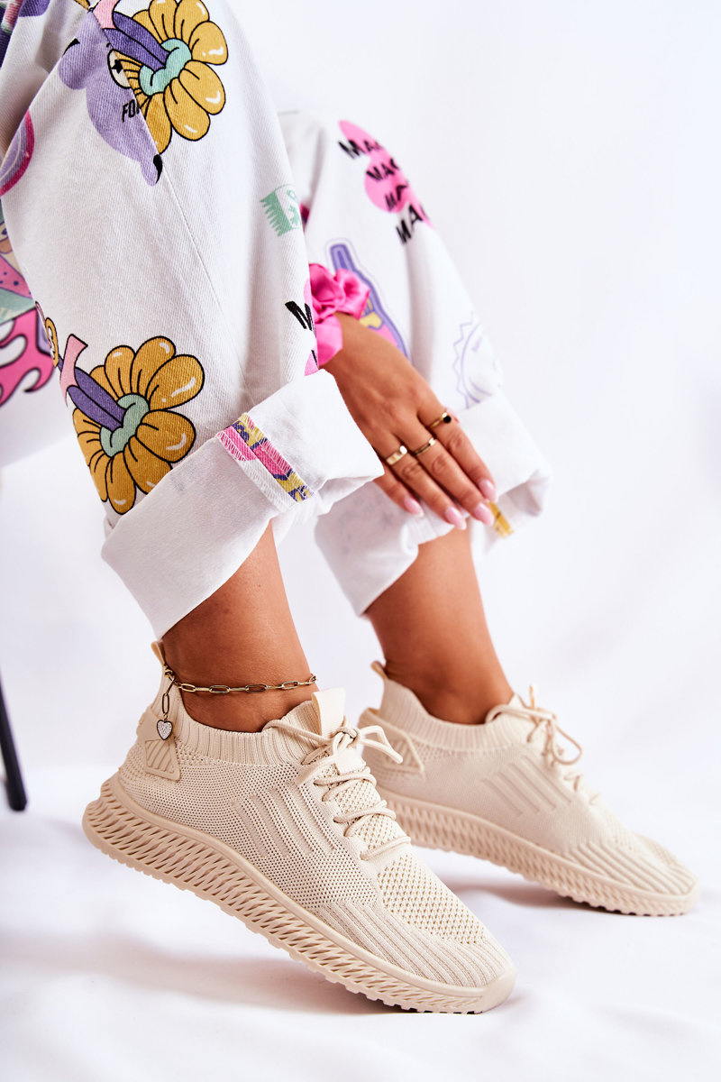 Damskie Sportowe Buty Sneakersy Materiałowe Jasnobeżowe Storia - obrazek 5