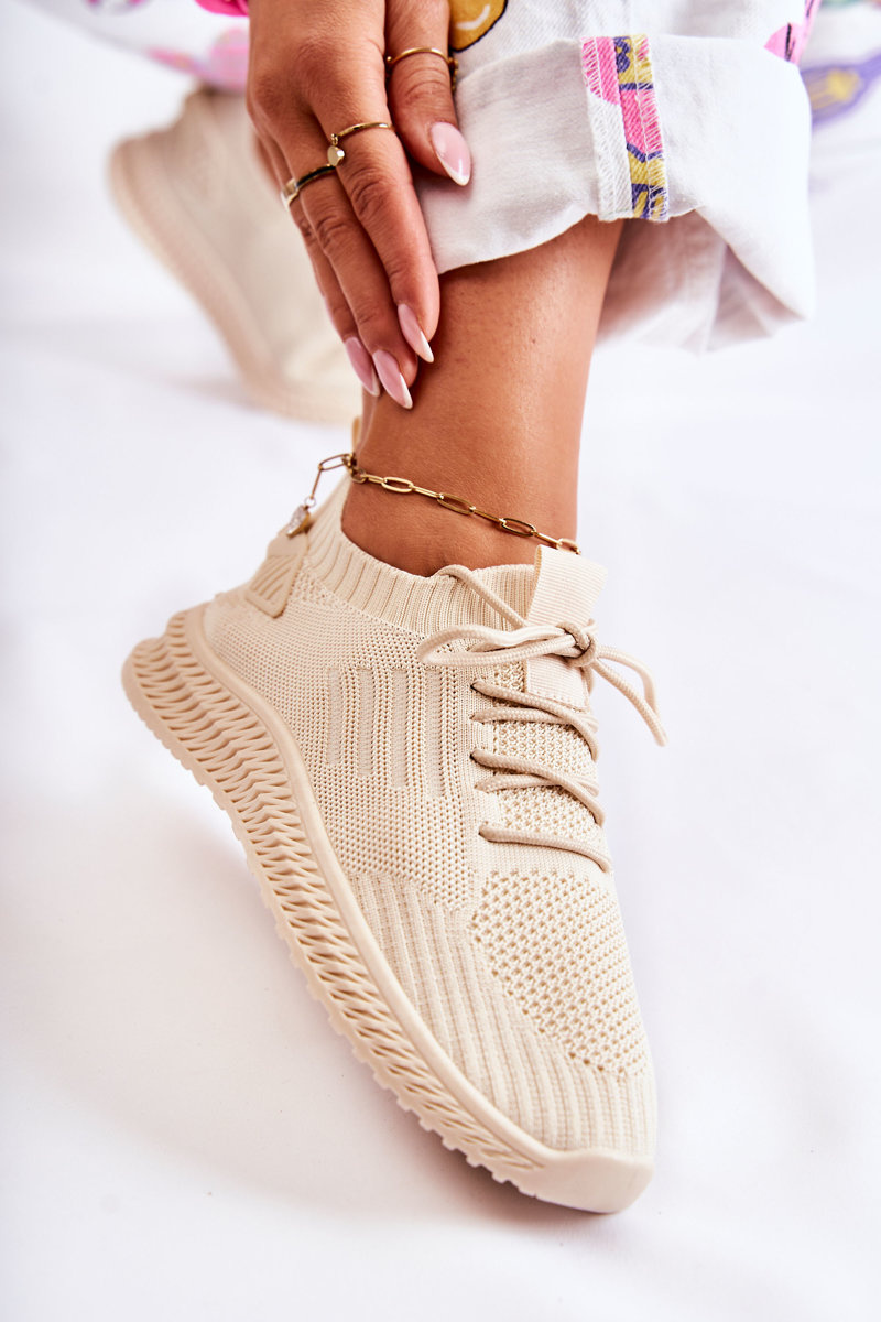 Damskie Sportowe Buty Sneakersy Materiałowe Jasnobeżowe Storia - obrazek 7