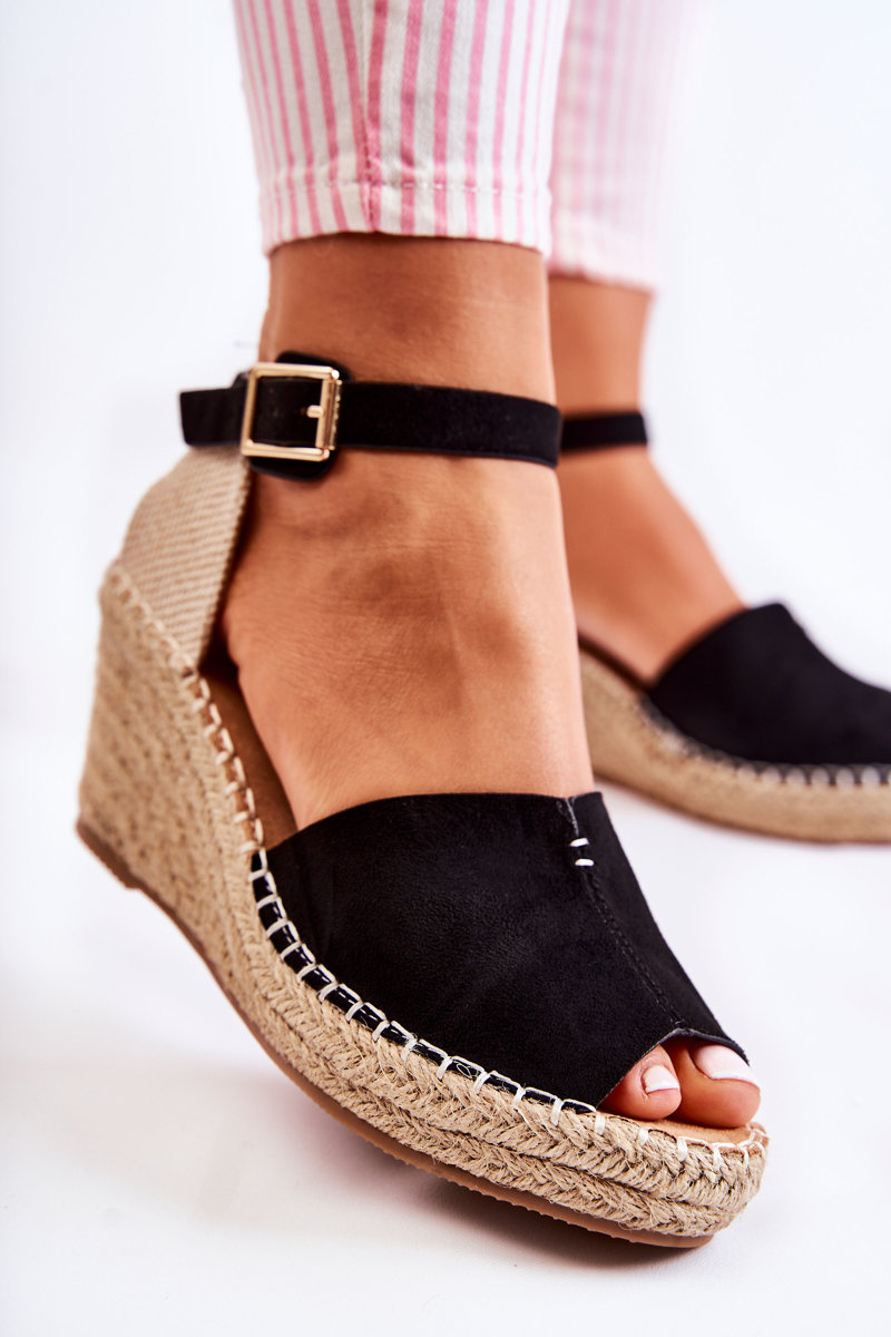 Wygodne Damskie Sandały Na Koturnie Czarne Dellia - obrazek 6