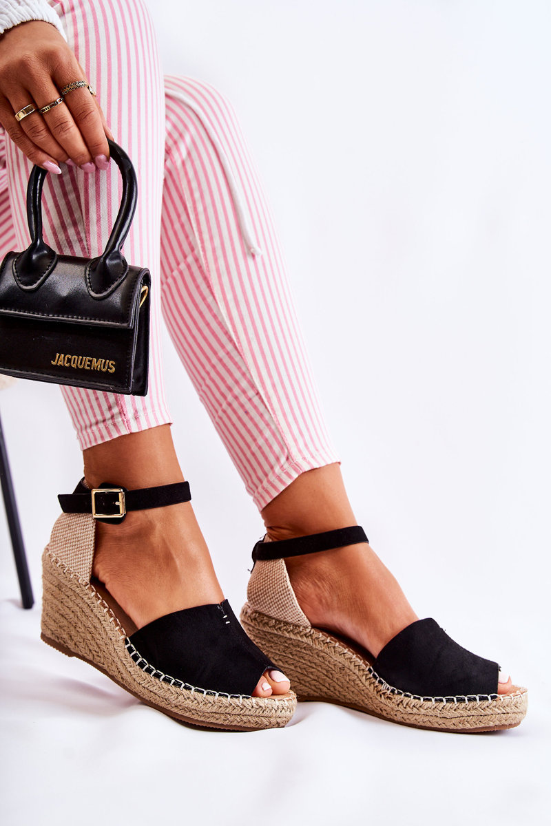 Wygodne Damskie Sandały Na Koturnie Czarne Dellia - obrazek 4