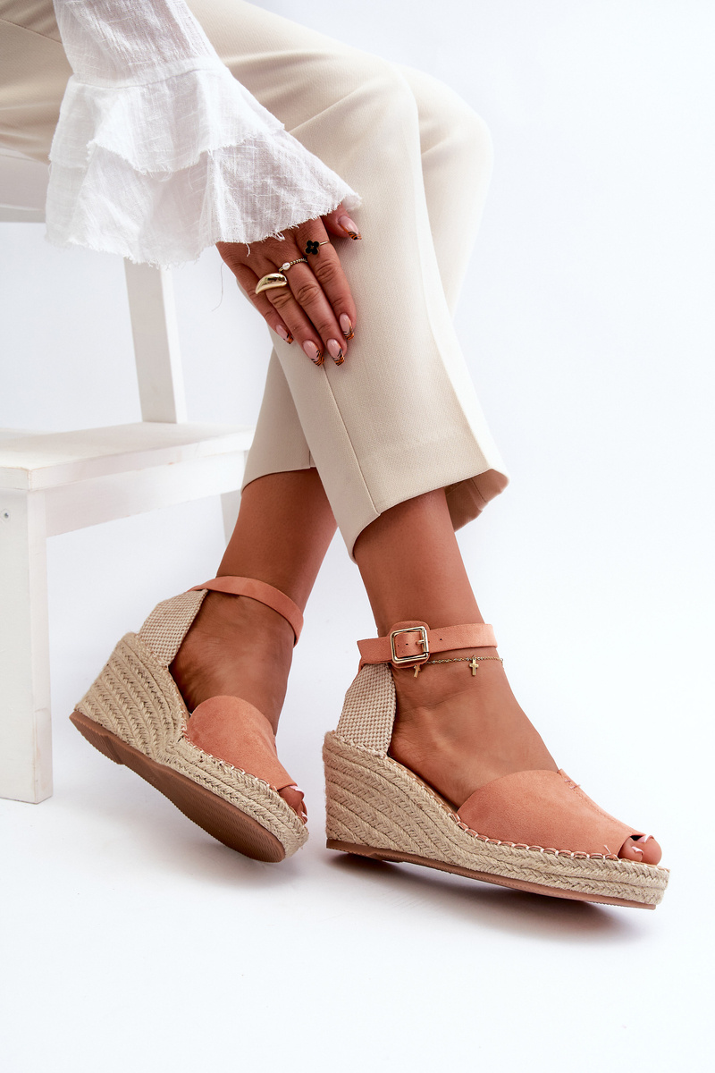 Wygodne Damskie Sandały Na Koturnie Jasnoróżowe Dellia - obrazek 3