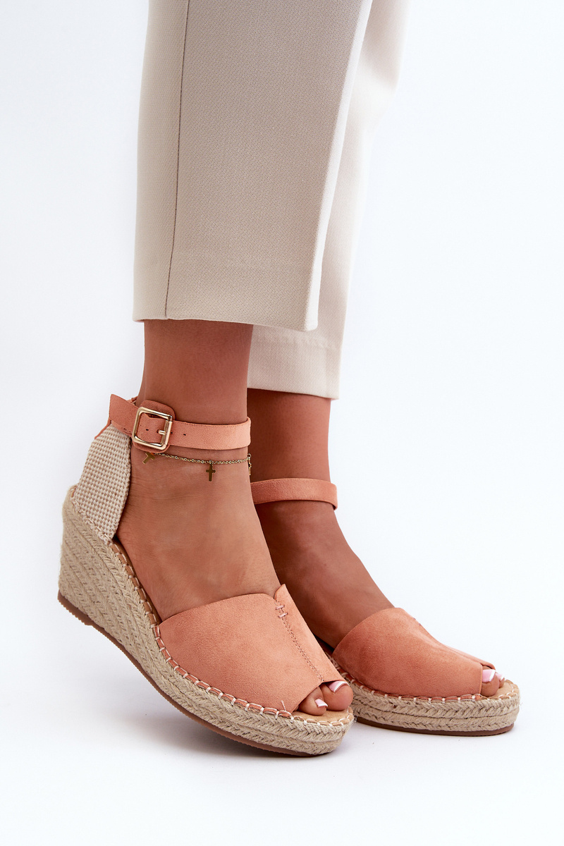 Wygodne Damskie Sandały Na Koturnie Jasnoróżowe Dellia - obrazek 5