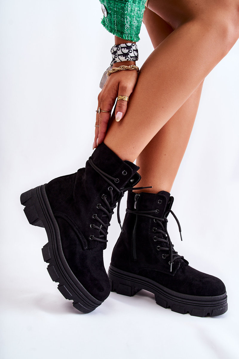 Zamszowe Botki Na Suwak Czarne Marley - obrazek 4