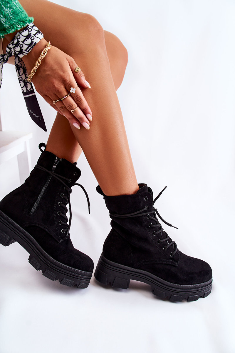 Zamszowe Botki Na Suwak Czarne Marley - obrazek 7