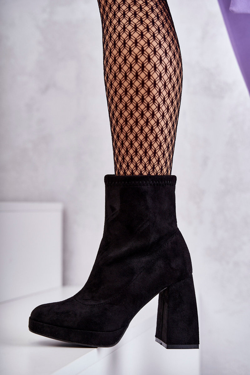 Damskie Zamszowe Botki Na Obcasie Czarne Ramira - obrazek 5