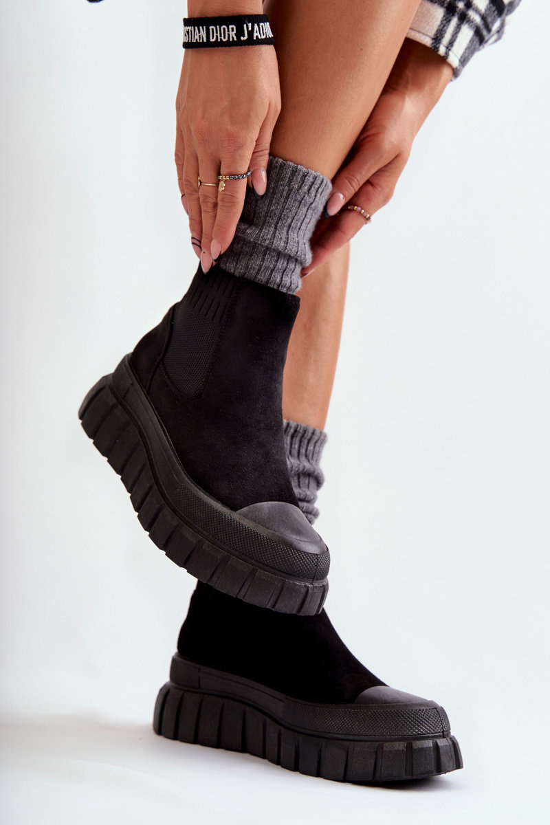 Modne Wsuwane Botki Na Platformie Czarne Jenna - obrazek 4