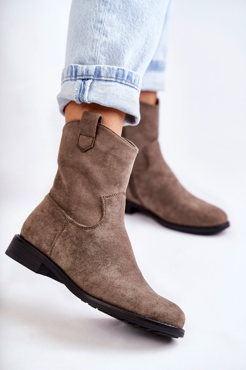 Damskie Zamszowe Botki Na Płaskim Obcasie Ciemnoszary Fiorenz - obrazek 5