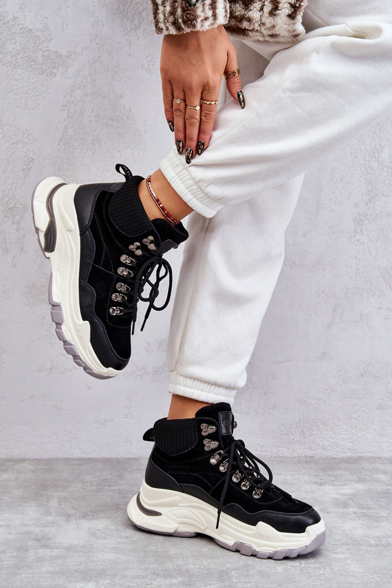 Damskie Wysokie Buty Sportowe GOE KK2N4098 Czarne - obrazek 3