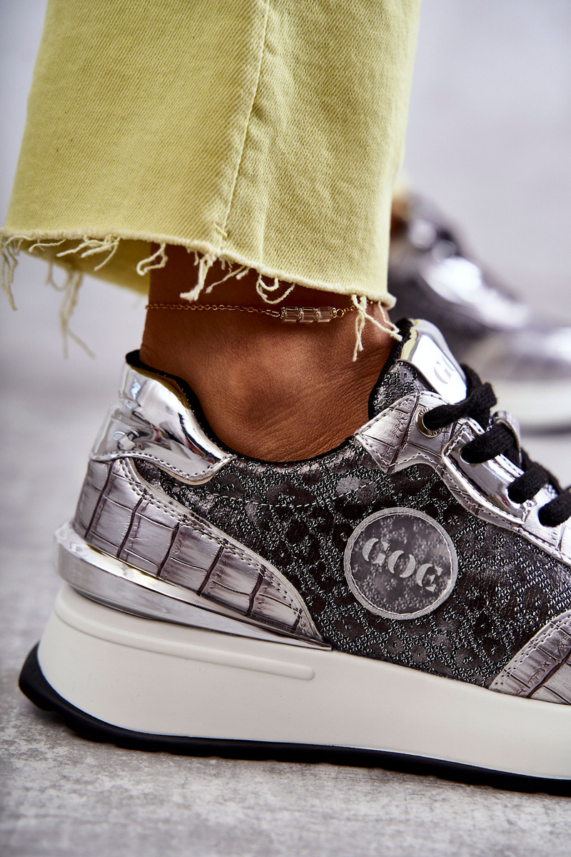 Damskie Buty Sportowe Na Koturnie GOE KK2N4083 Srebrne - obrazek 7
