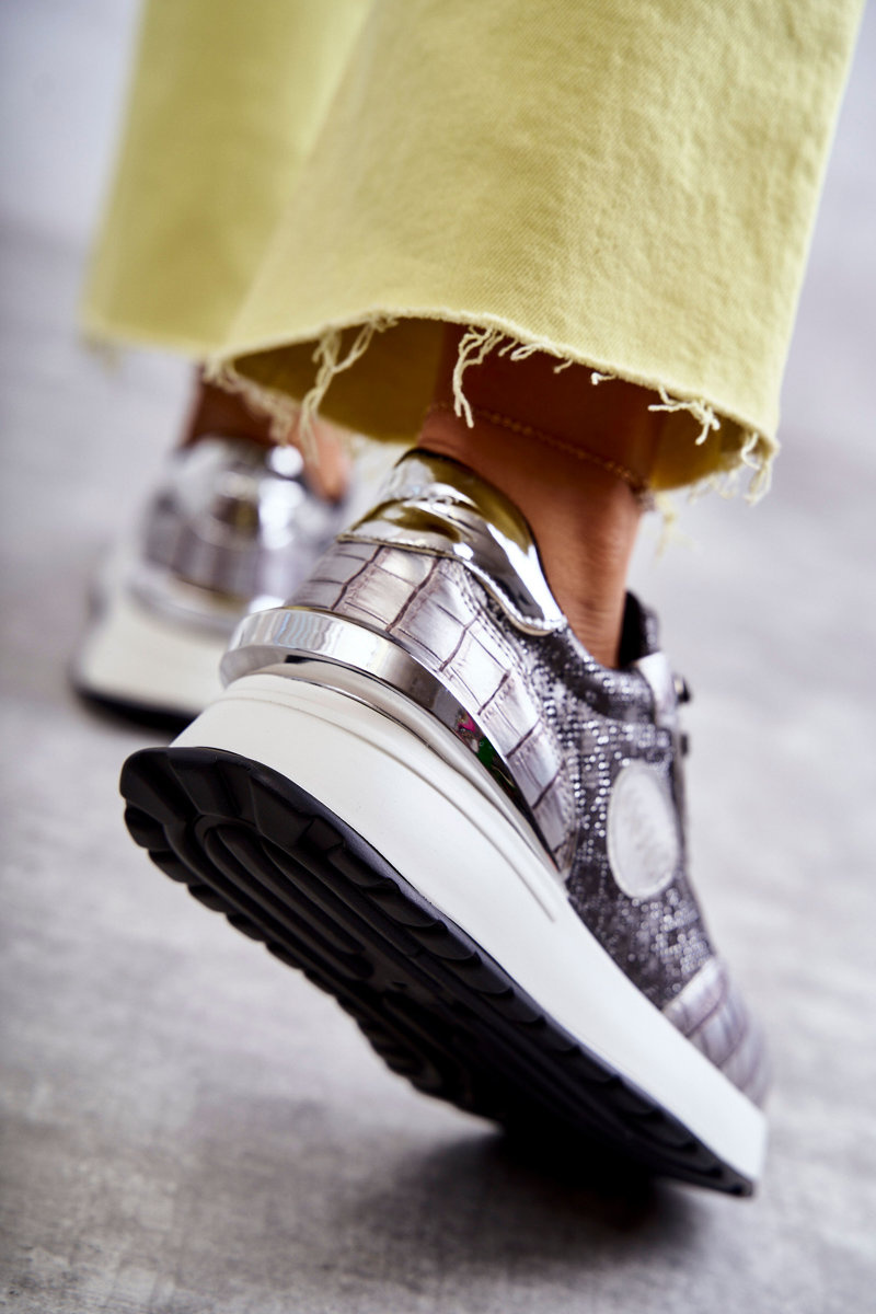 Damskie Buty Sportowe Na Koturnie GOE KK2N4083 Srebrne - obrazek 8