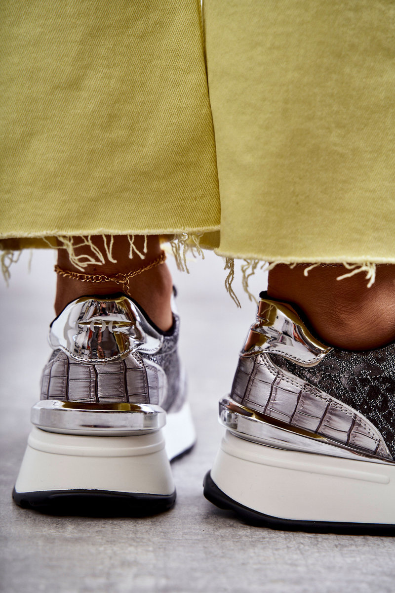 Damskie Buty Sportowe Na Koturnie GOE KK2N4083 Srebrne - obrazek 6