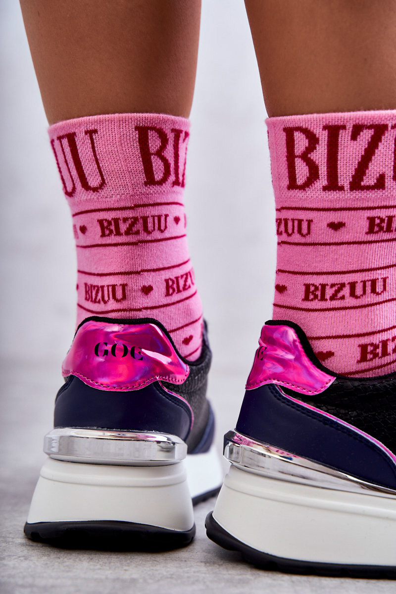 Damskie Buty Sportowe Na Koturnie GOE KK2N4081 Czarno-Granatowe - obrazek 7