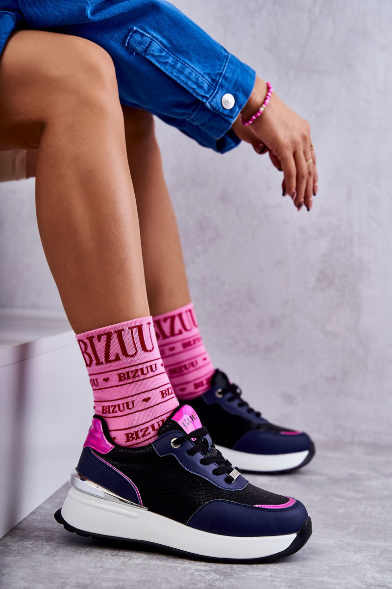 Damskie Buty Sportowe Na Koturnie GOE KK2N4081 Czarno-Granatowe - obrazek 5