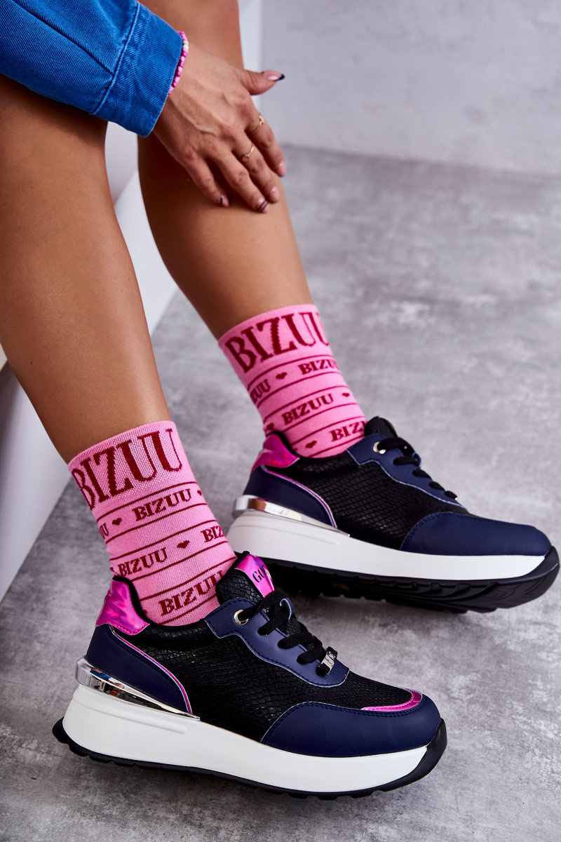 Damskie Buty Sportowe Na Koturnie GOE KK2N4081 Czarno-Granatowe - obrazek 6