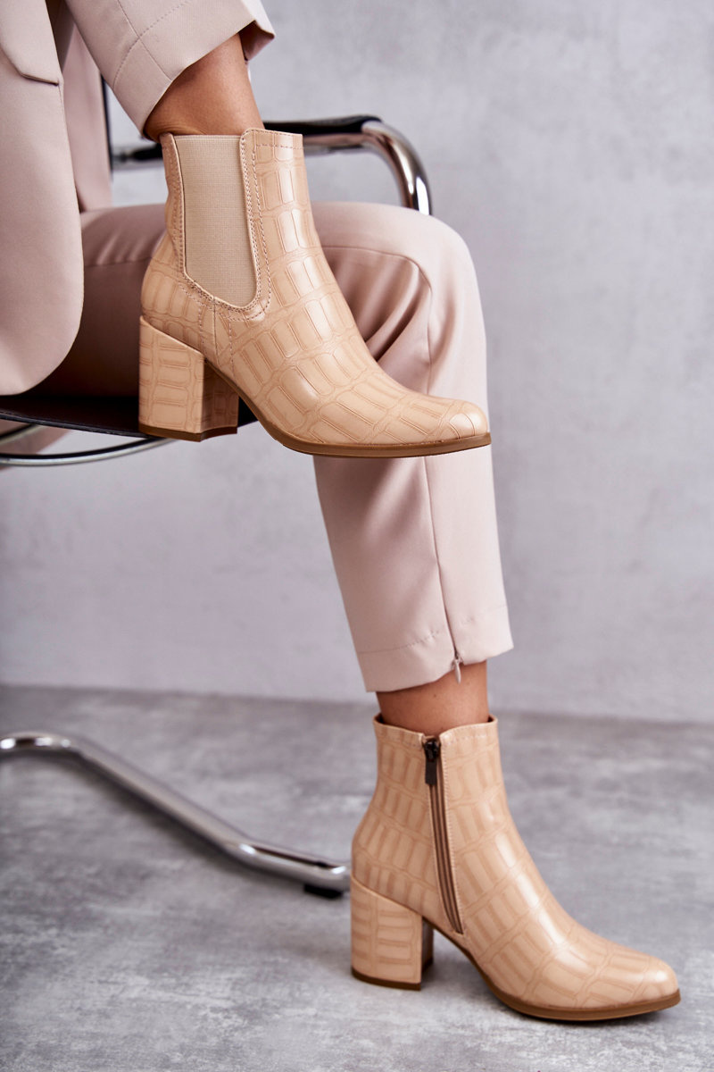 Wężowe Skórzane Botki La.Fi 260038BE-XC Beżowe - obrazek 9