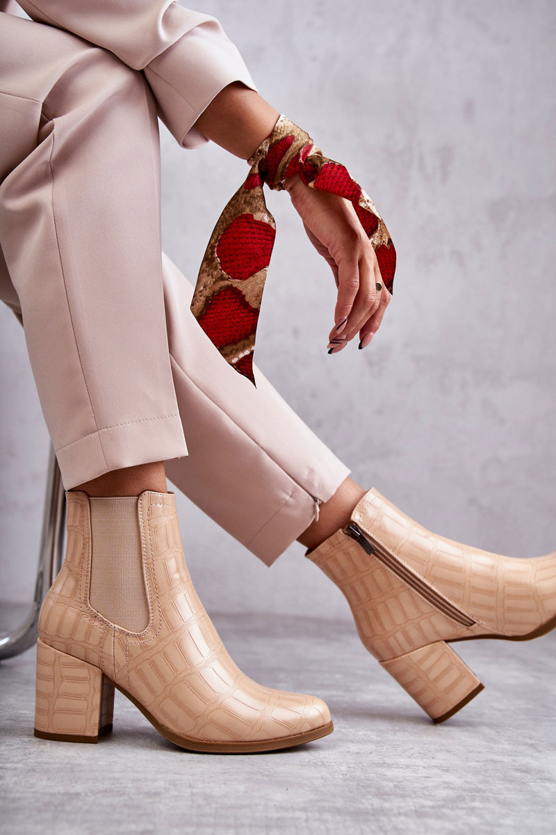 Wężowe Skórzane Botki La.Fi 260038BE-XC Beżowe - obrazek 10