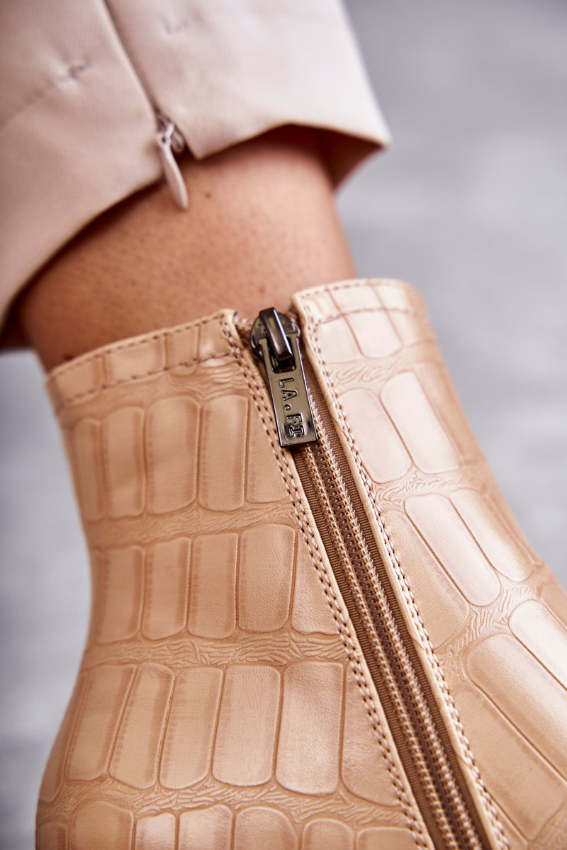 Wężowe Skórzane Botki La.Fi 260038BE-XC Beżowe - obrazek 11