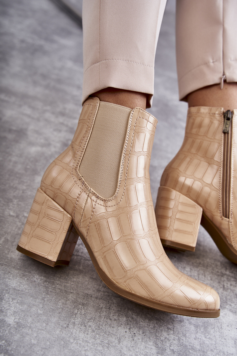 Wężowe Skórzane Botki La.Fi 260038BE-XC Beżowe - obrazek 12