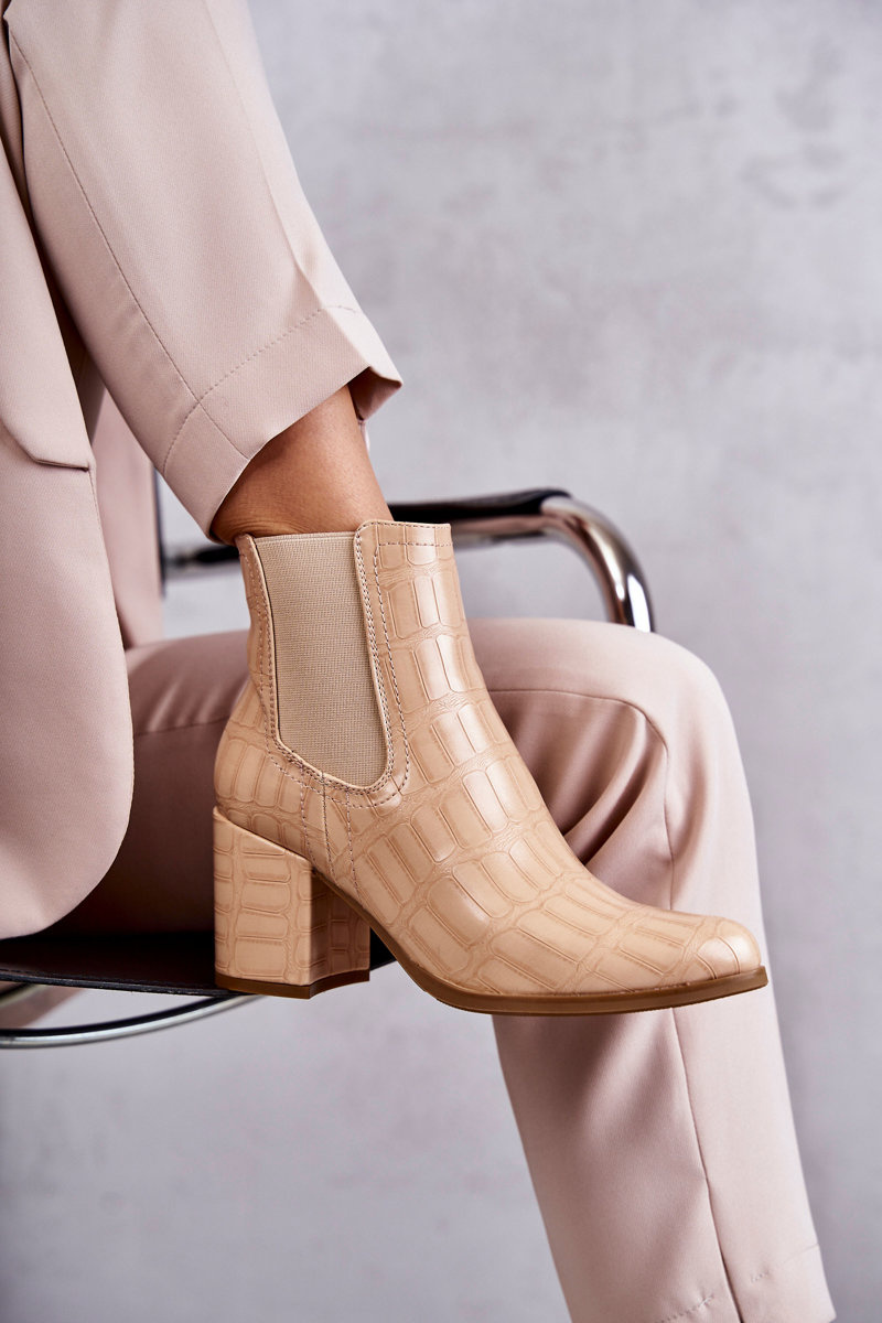 Wężowe Skórzane Botki La.Fi 260038BE-XC Beżowe - obrazek 8