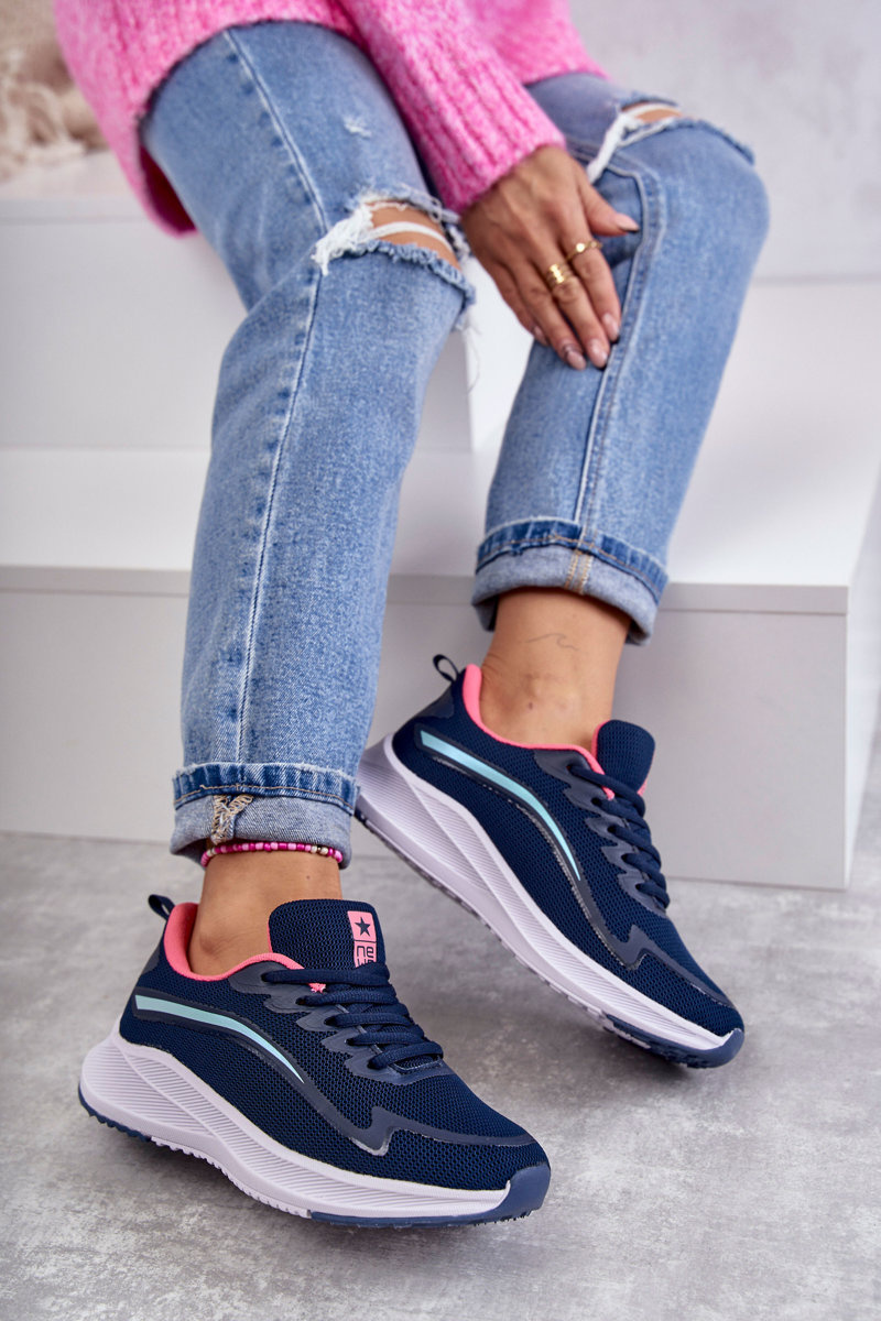 Damskie Modne Buty Sportowe Sneakersy Granatowe Ida - obrazek 8