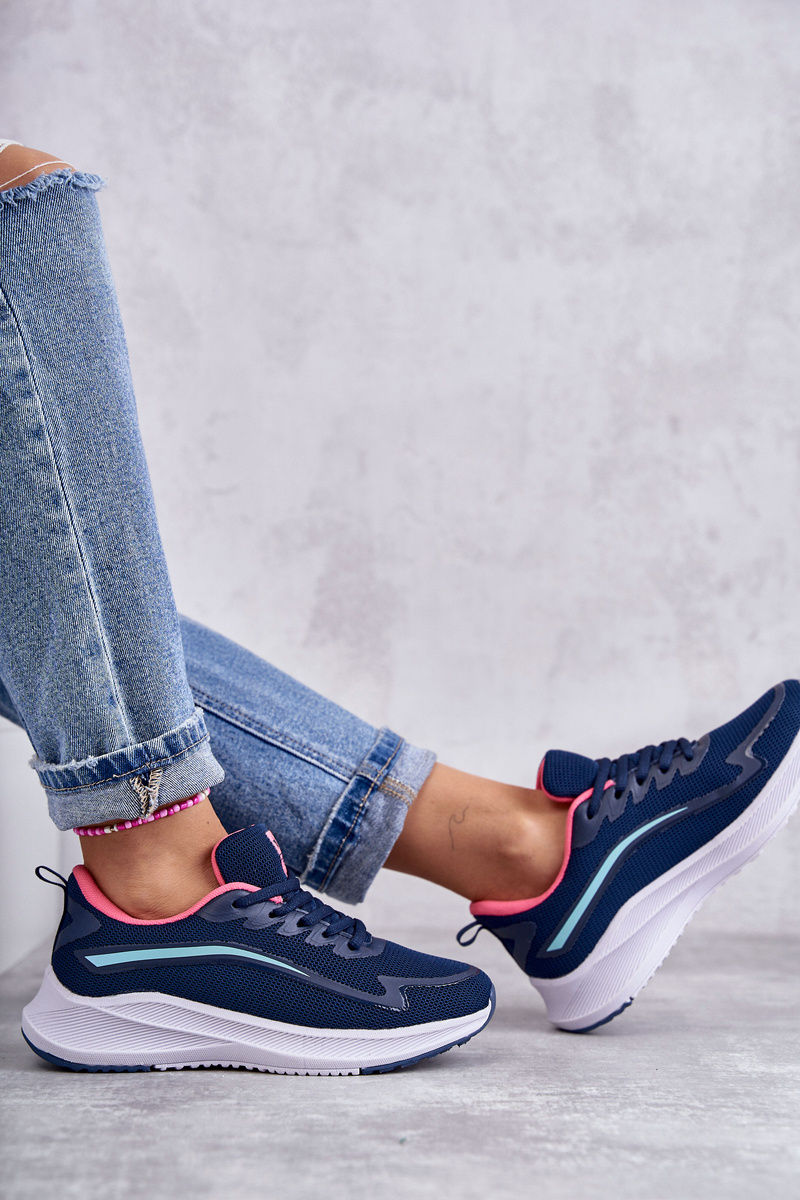 Damskie Modne Buty Sportowe Sneakersy Granatowe Ida - obrazek 9