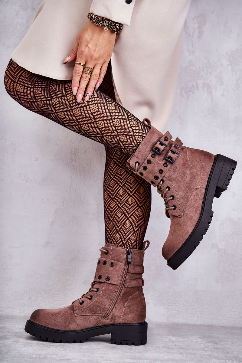 Damskie Zamszowe Ocieplane Botki Jasnobrązowe Silvor - obrazek 3