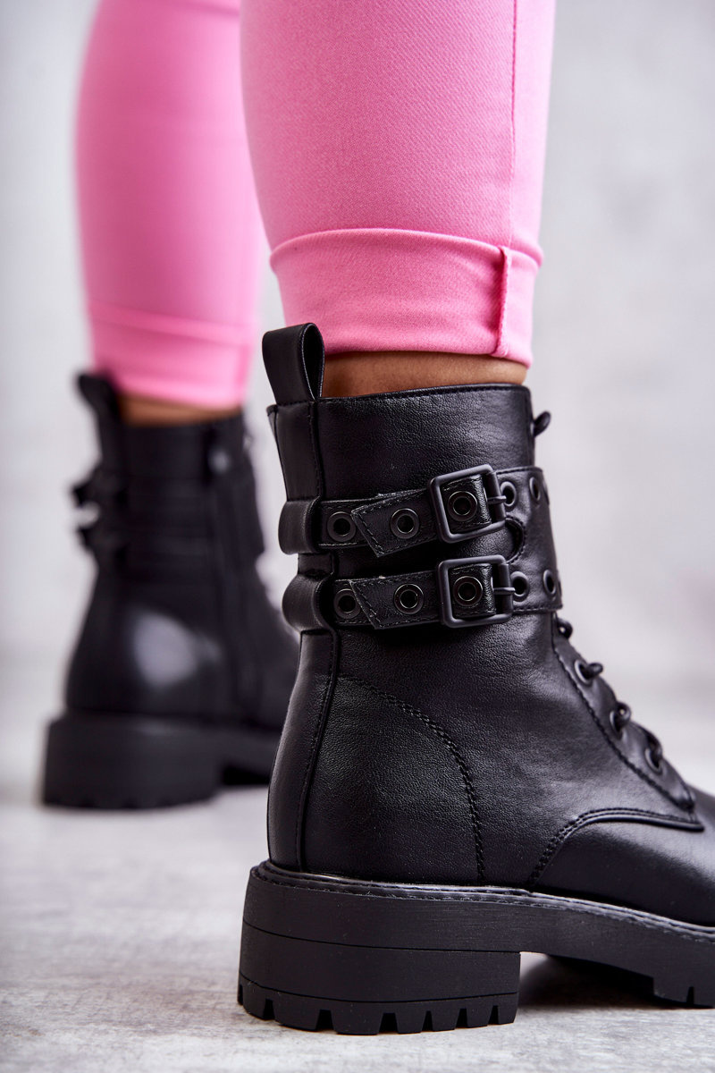 Damskie Skórzane Ocieplane Botki Czarne Silvor - obrazek 5