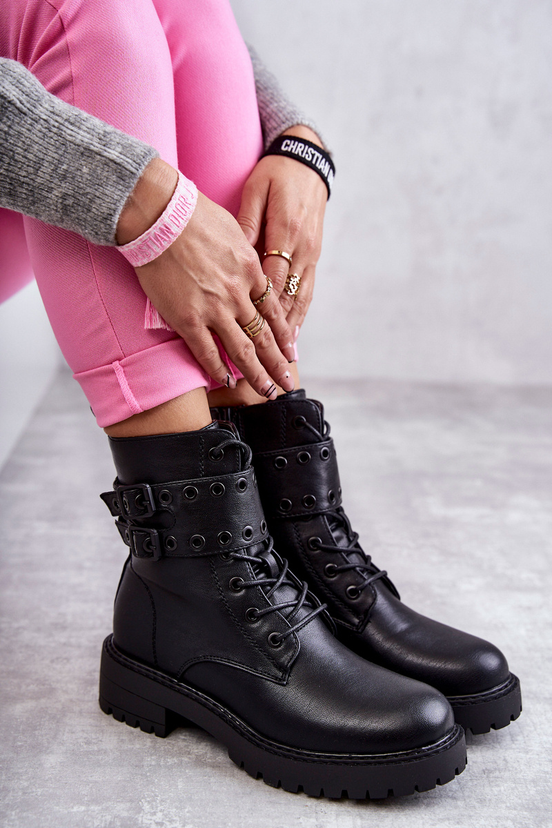 Damskie Skórzane Ocieplane Botki Czarne Silvor - obrazek 8