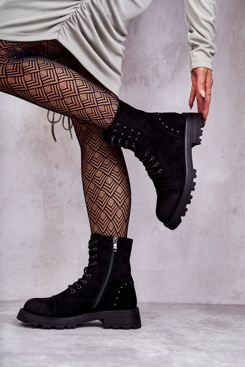 Zamszowe Botki Z Ćwiekami Czarne Palmira - obrazek 8