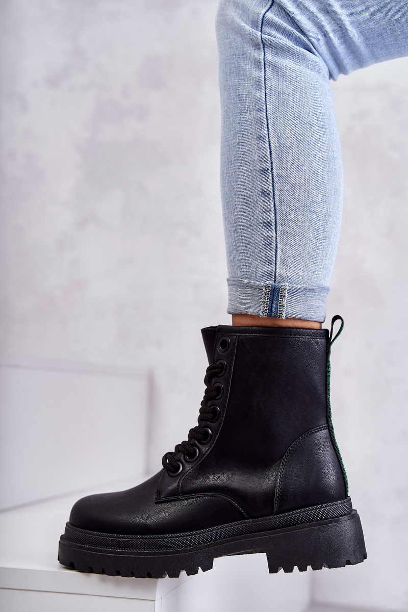 Damskie Skórzane Botki Workery Czarne Denila - obrazek 5