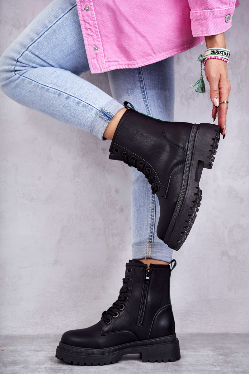 Damskie Skórzane Botki Workery Czarne Denila - obrazek 6