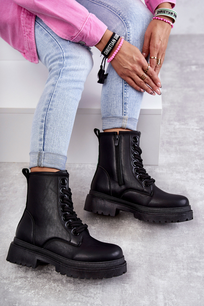 Damskie Skórzane Botki Workery Czarne Denila - obrazek 7